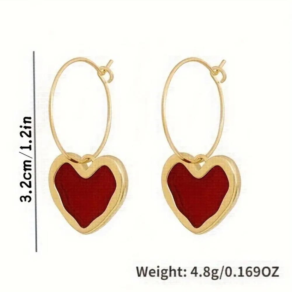 Red Heart Dangle Earrings - Picture 3 of 4